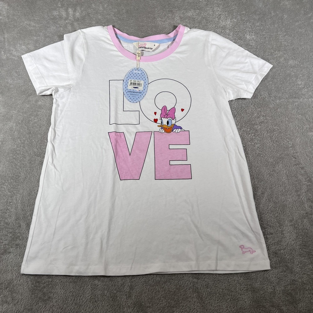 Peter Alexander Pajama Top Womens Small White Daisy Disney Love Sleep Shirt NWT